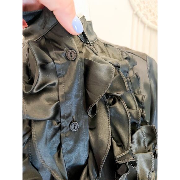 See by Chloe Black Silk Ruffle Front Button Up Blouse Size 4 - Picture 3 of 7